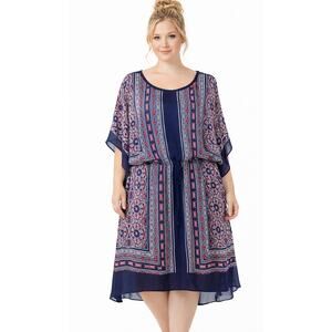 CATO Women's Midi Dress Bohemian 2XL Polyester Lightweight Flowy Paisley